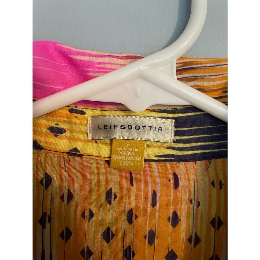Leifdottir Sani Neon Silk Blouse Top Geometric Sz 2